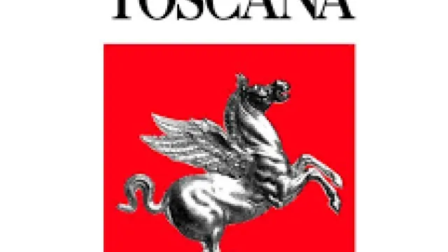 Logo cavallo alato Regione Toscana su sfondo rosso